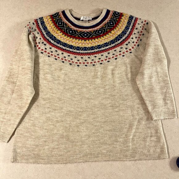 NWT cj banks Sweater Cream & Colorful Size 14 Soft Round Neck Pattern Lightweigh - Picture 1 of 9